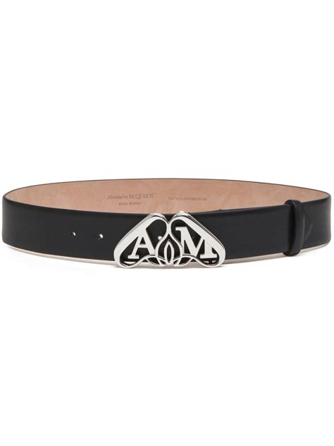 Alexander McQueen Seal Buckle Leather Belt Navy Size 75.